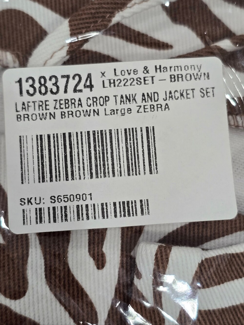 Love + Harmony ✦ Mocha Zebra Print✦ Cropped Jacket & Matching Tank Top Set L NWT - Picture 15 of 16